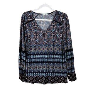Ava James Womens Tops Size M Printed Liquid Knit V-Neck Long Sleeve